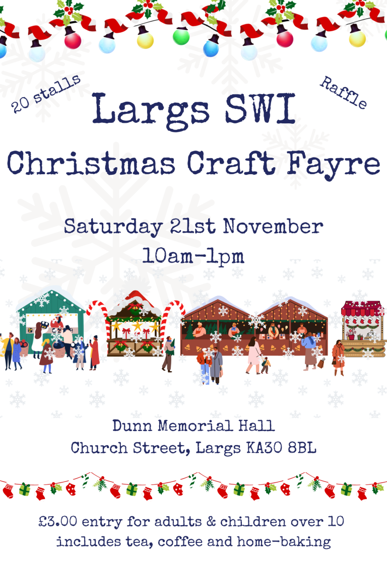 Poster for the Largs SWI Christmas Craft Fayre with event details.