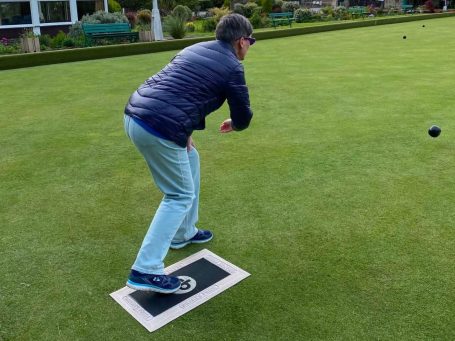 Largs member bowling at Largs SWI beer and bowling event in Largs Scotland