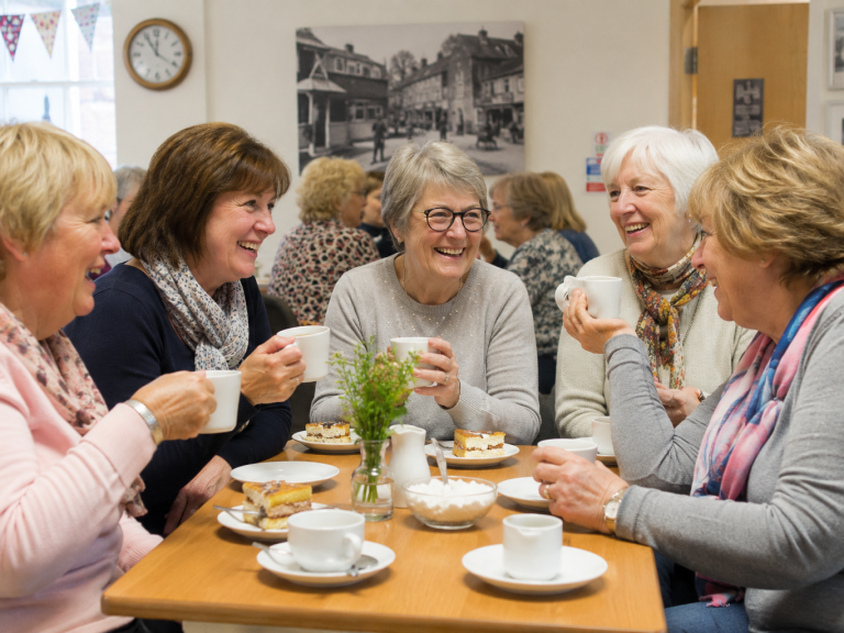 Women enjoying coffee, conversation and friendship at a welcoming Largs SWI Coffee Morning.